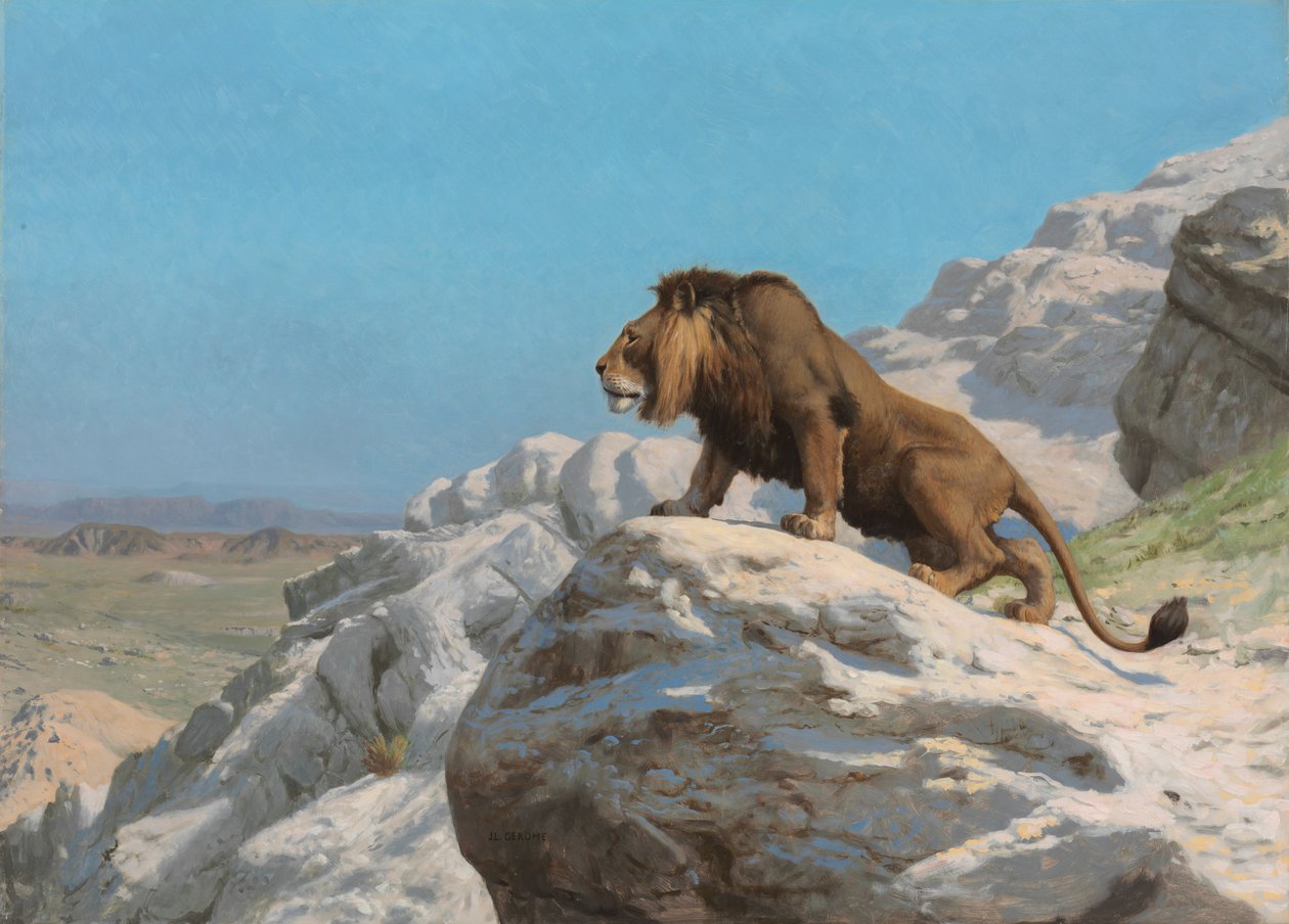 Löwe auf der Lauer, um 1885 von Jean Leon Gerome