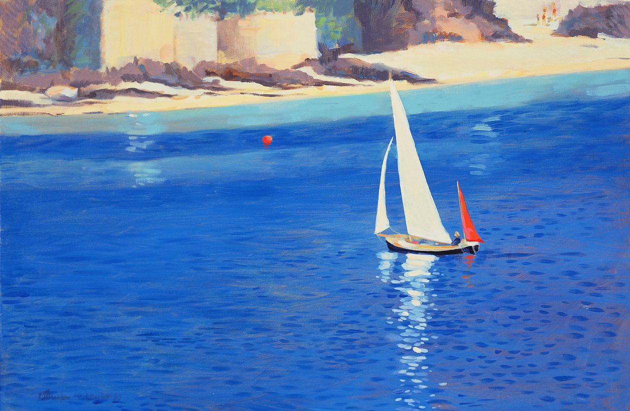 Salcombe - Yawl in der Nähe von Millbay, 1999 von Jennifer Wright