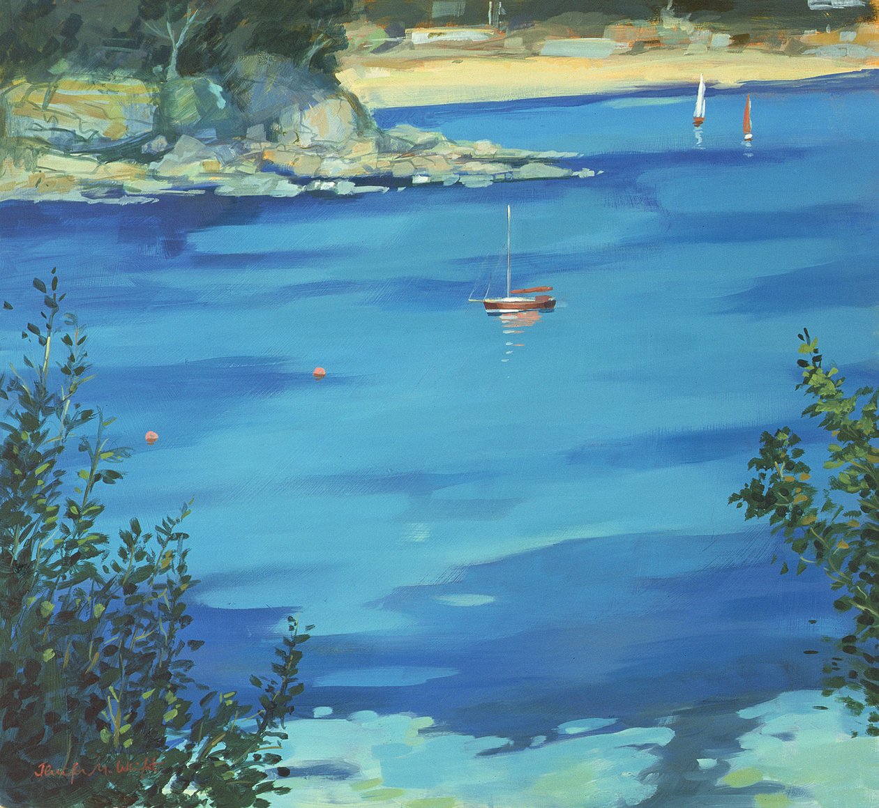Salcombe, festgemachte Yacht, Southsands, 2000 von Jennifer Wright