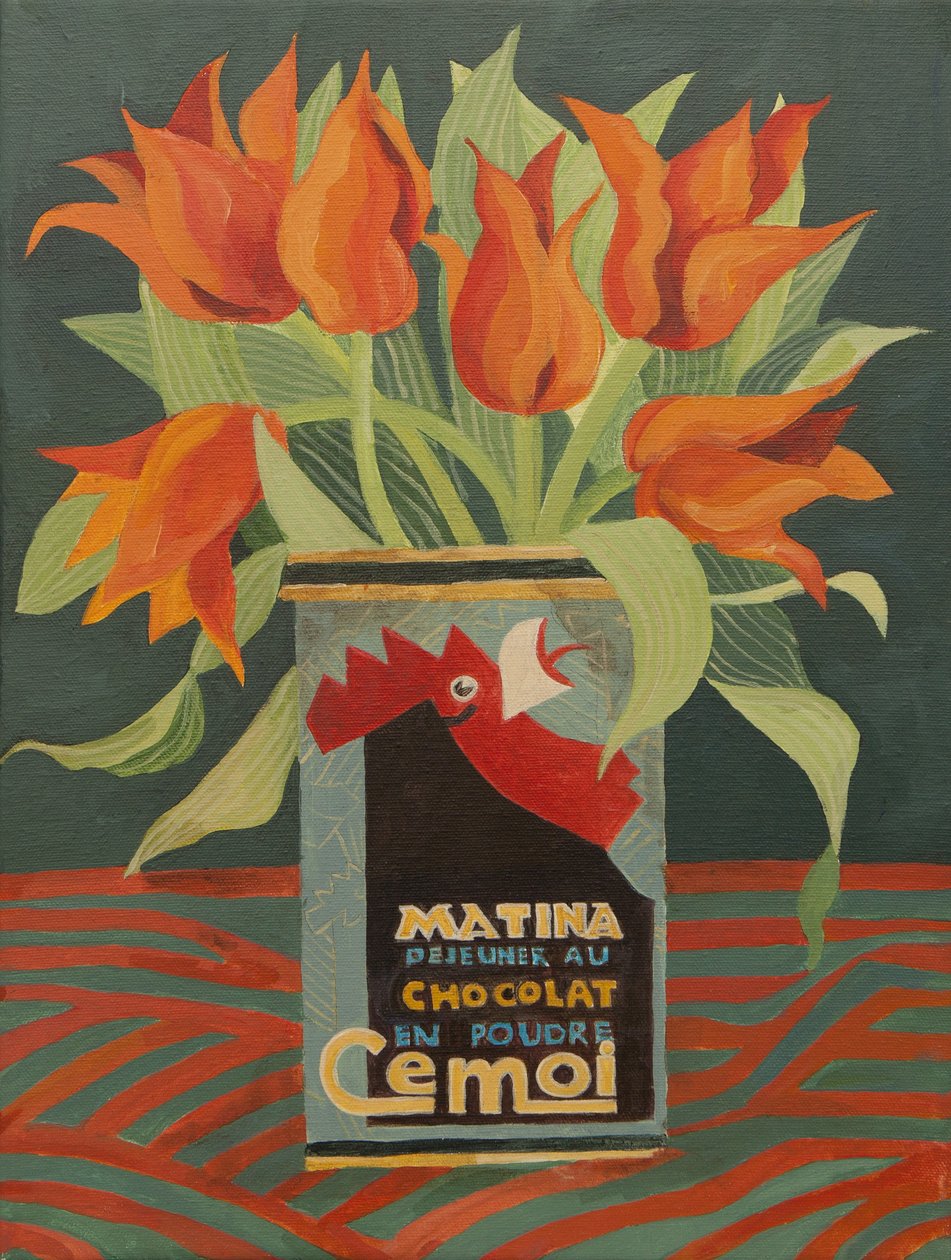 Rote Tulpen in alter Kaffeekanne von Jennifer Abbott