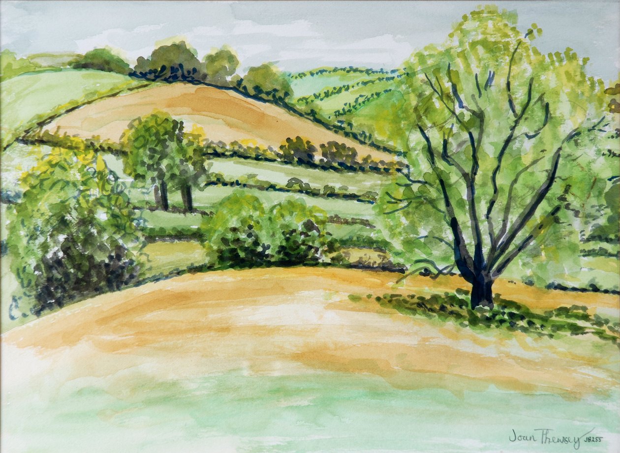 Landschaft in Suffolk, Blick von der Dalham Kirche, 2011 von Joan Thewsey