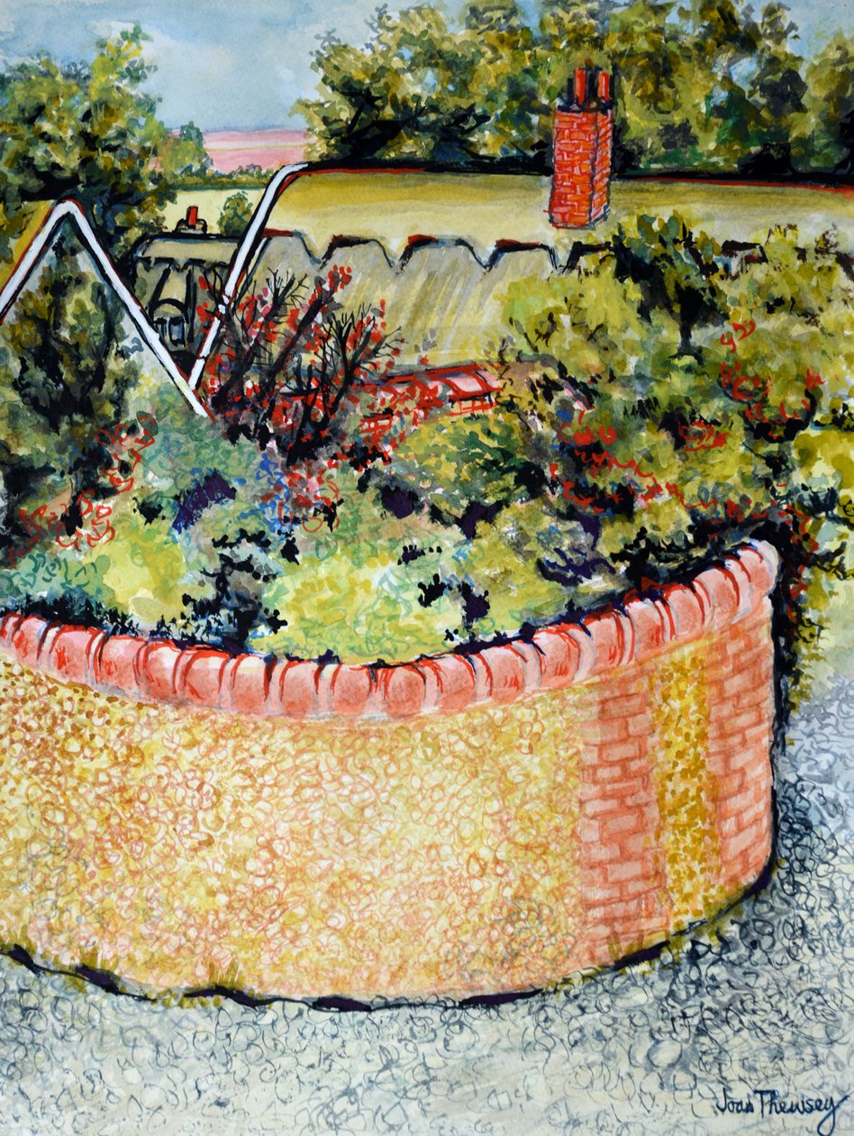Blick durch die Dächer zu den Feldern, 2010 von Joan Thewsey