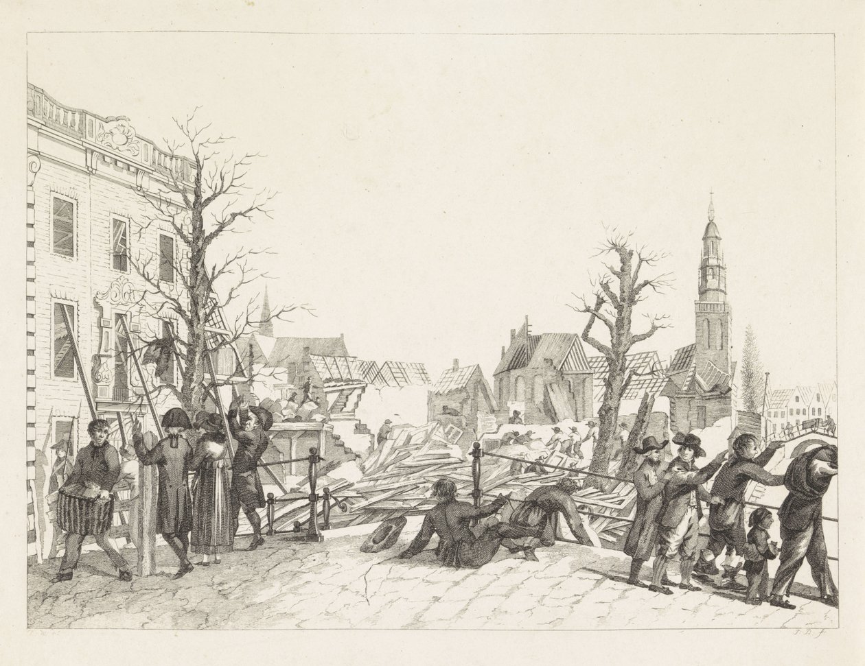 Ruinen in Leiden nach der Pulverexplosion, 1807 von Joannes Bemme
