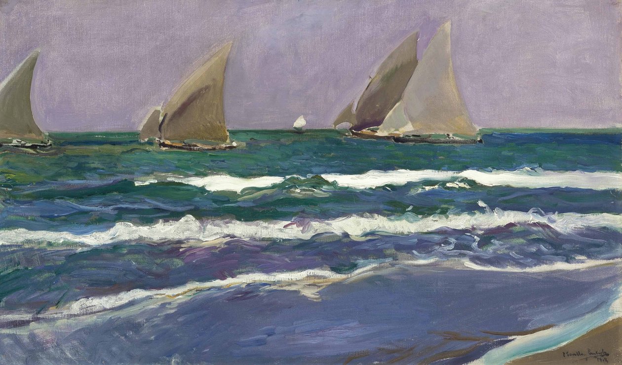 Segel auf dem Meer, Valencia von Joaquín Sorolla