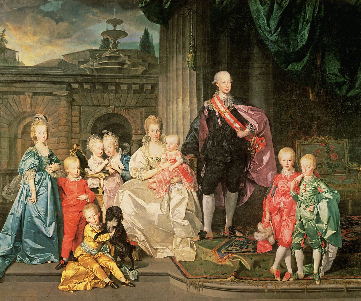 Leopold I., Großherzog der Toskana (1747-92) (später Leopold II., Kaiser von Österreich, 1790-92) mit seiner Frau Maria Ludovica und ihren Kindern, darunter Franz (später Kaiser Franz II.), 1776 von Johan Joseph Zoffany