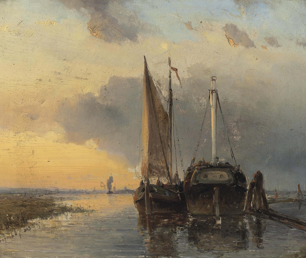 Hafen an einem niederländischen Fluss von Johan Jongkind