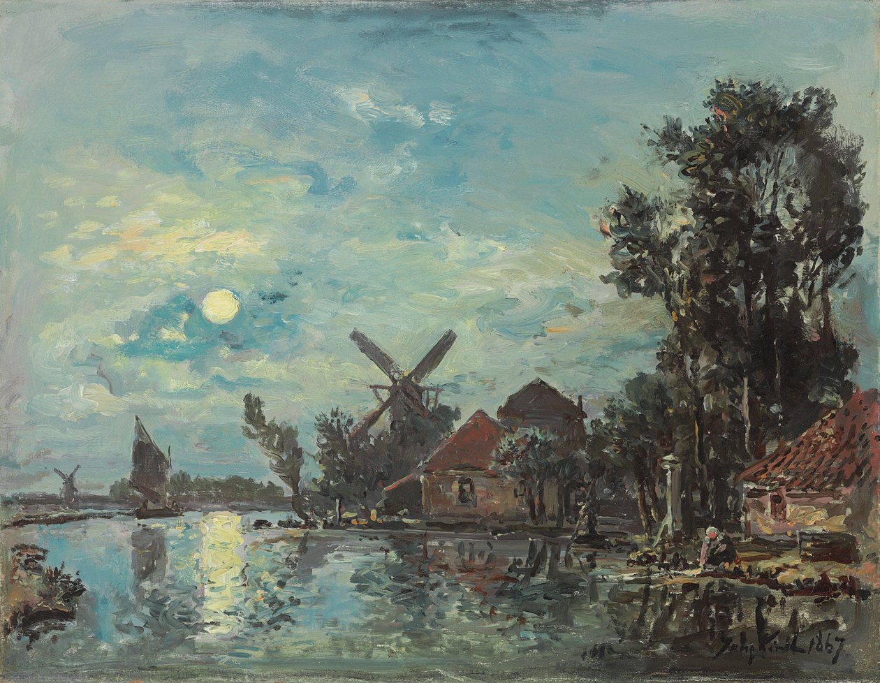 Mondschein über der Mündung, Holland von Johan Jongkind