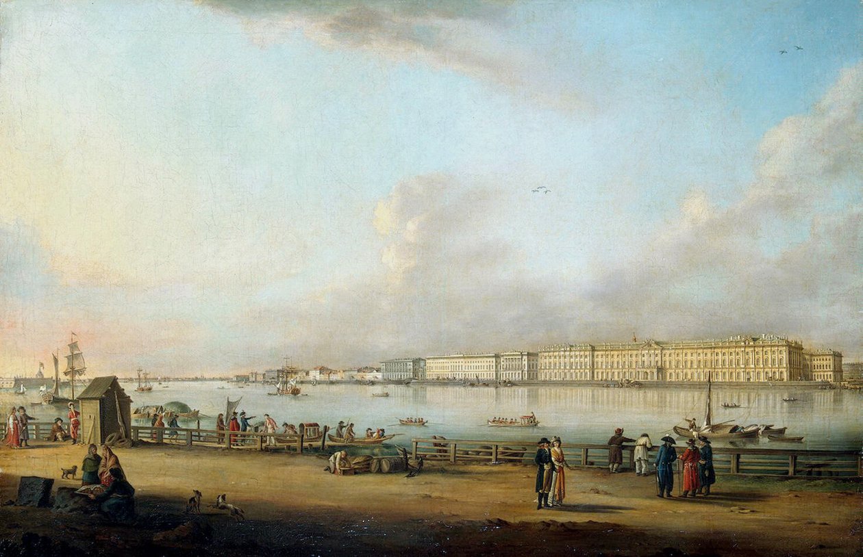 Blick auf den Winterpalast von der Wassiljewski-Insel, 1796 von Johann Georg Mayr