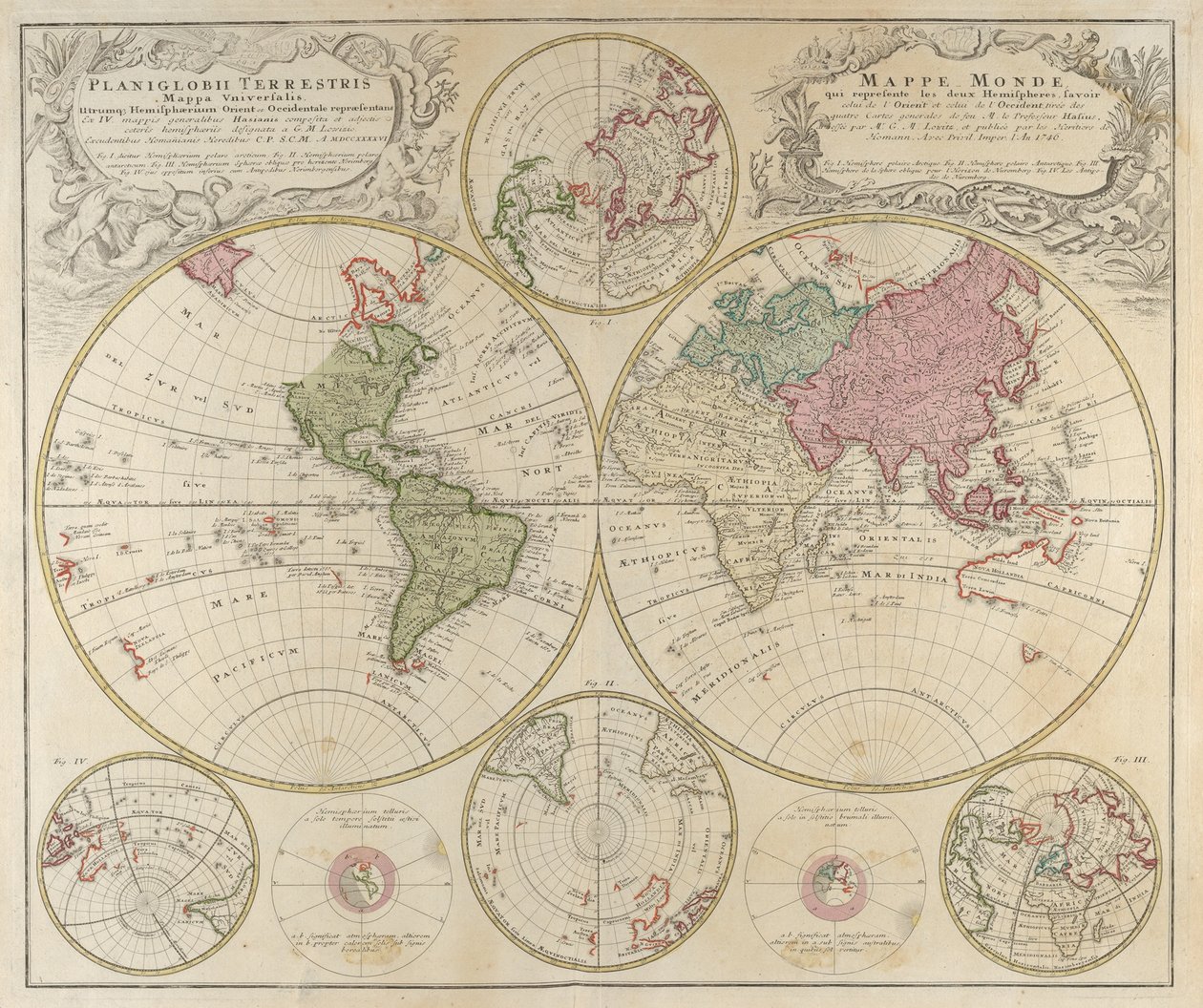 Planiglobii Terrestris Mappa Universalis, 1746 von Johann Baptista Homann
