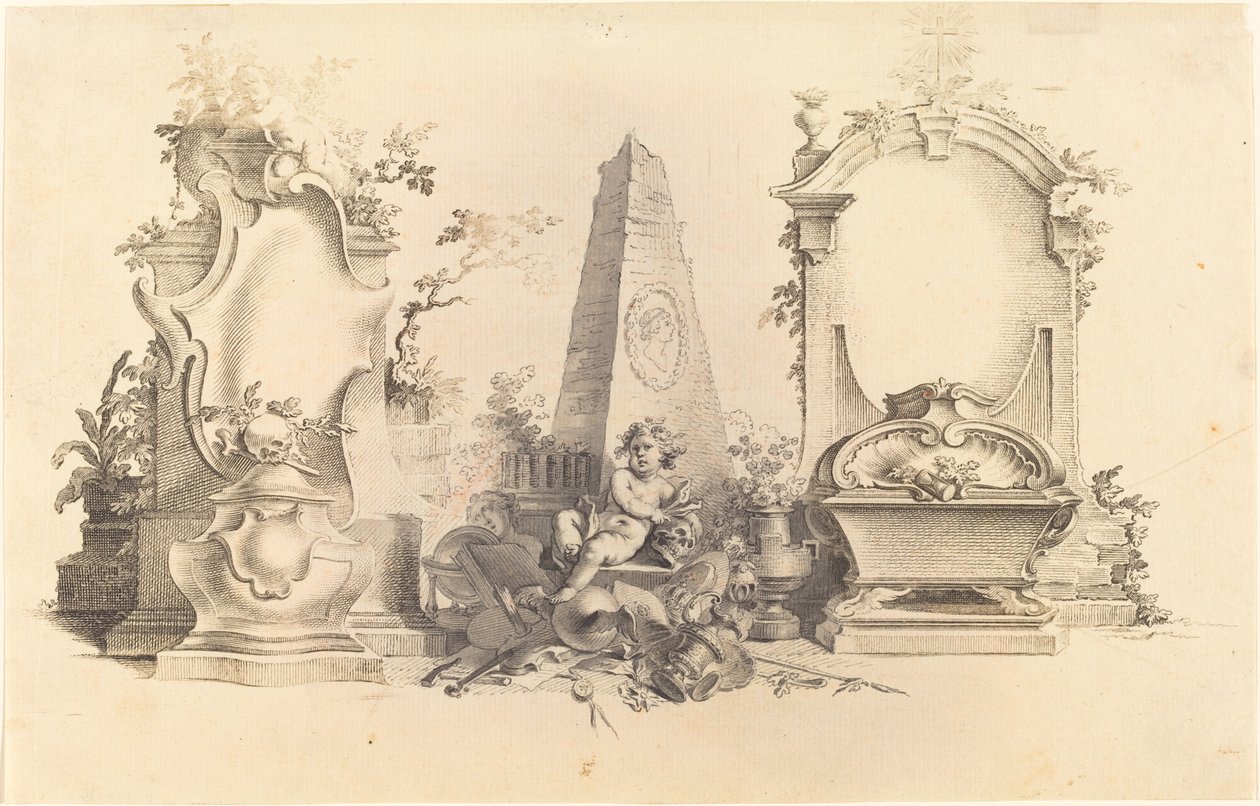 Moderne Kartusche mit Symbolen des Todes von Johann Esaias Nilson
