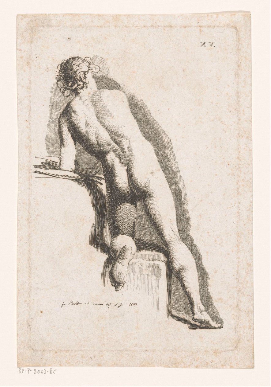 Kniender männlicher Akt, von hinten gesehen von Johann Friedrich Bolt