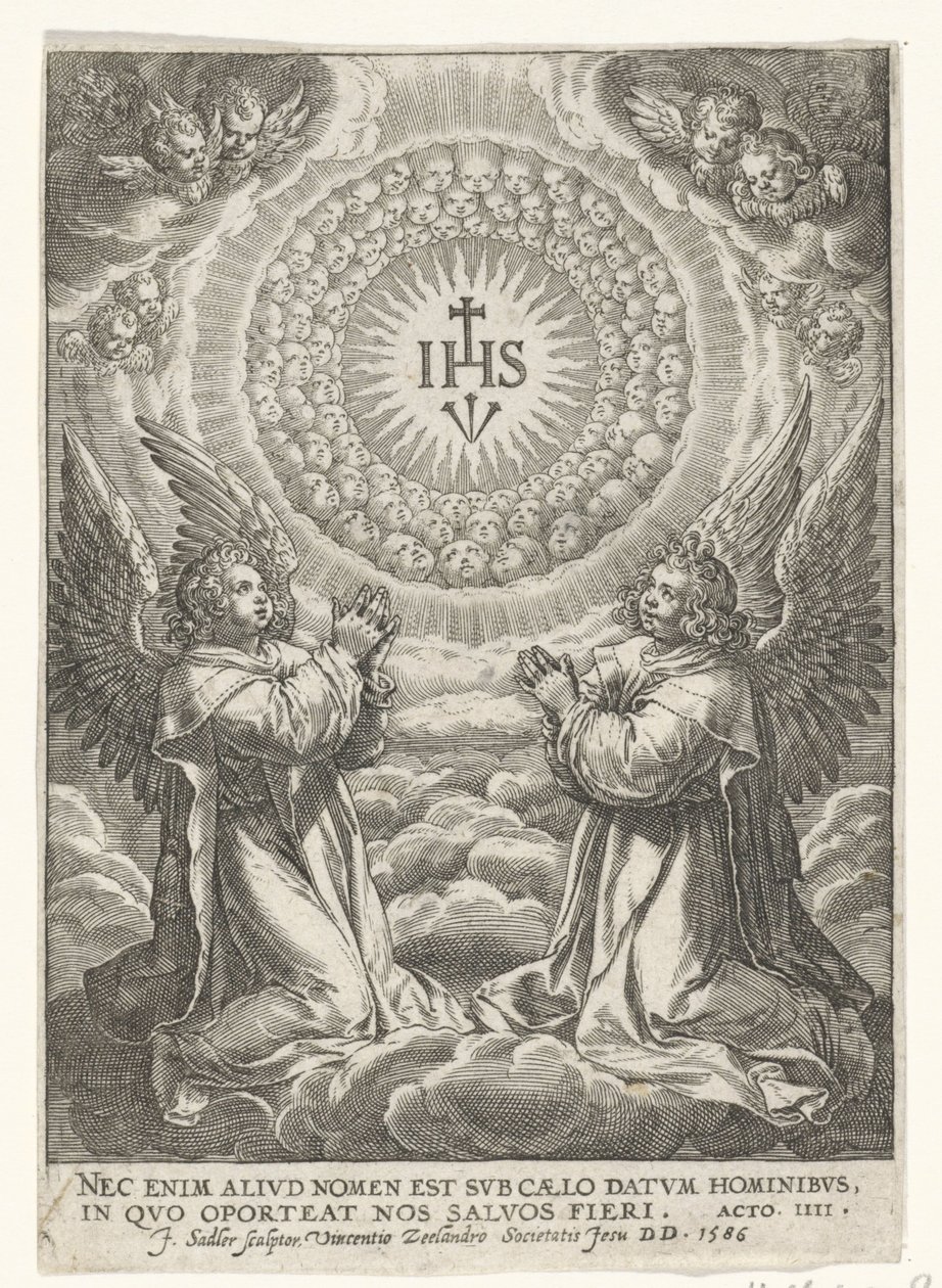 Engel verehren das Monogramm Christi von Johann Sadeler (I)