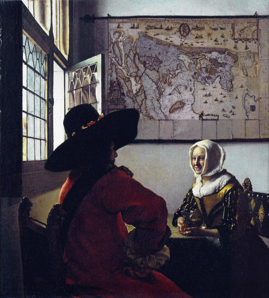 Offizier und ein lachendes Mädchen von Jan Vermeer van Delft