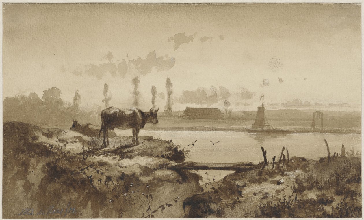 Flusslandschaft mit Kuh von Johannes Hubertus Leonardus de Haas