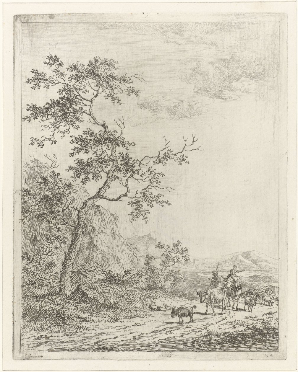 Berglandschaft mit Hirte, Hirtin und Vieh von Johannes Janson