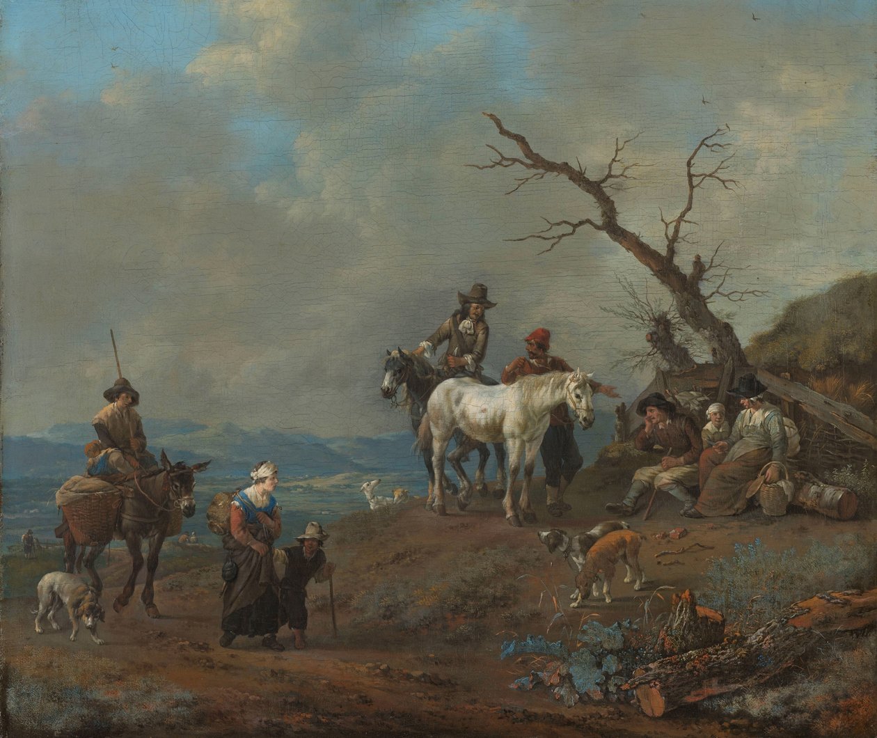 Landstraße mit Jäger und Bauern von Johannes Lingelbach