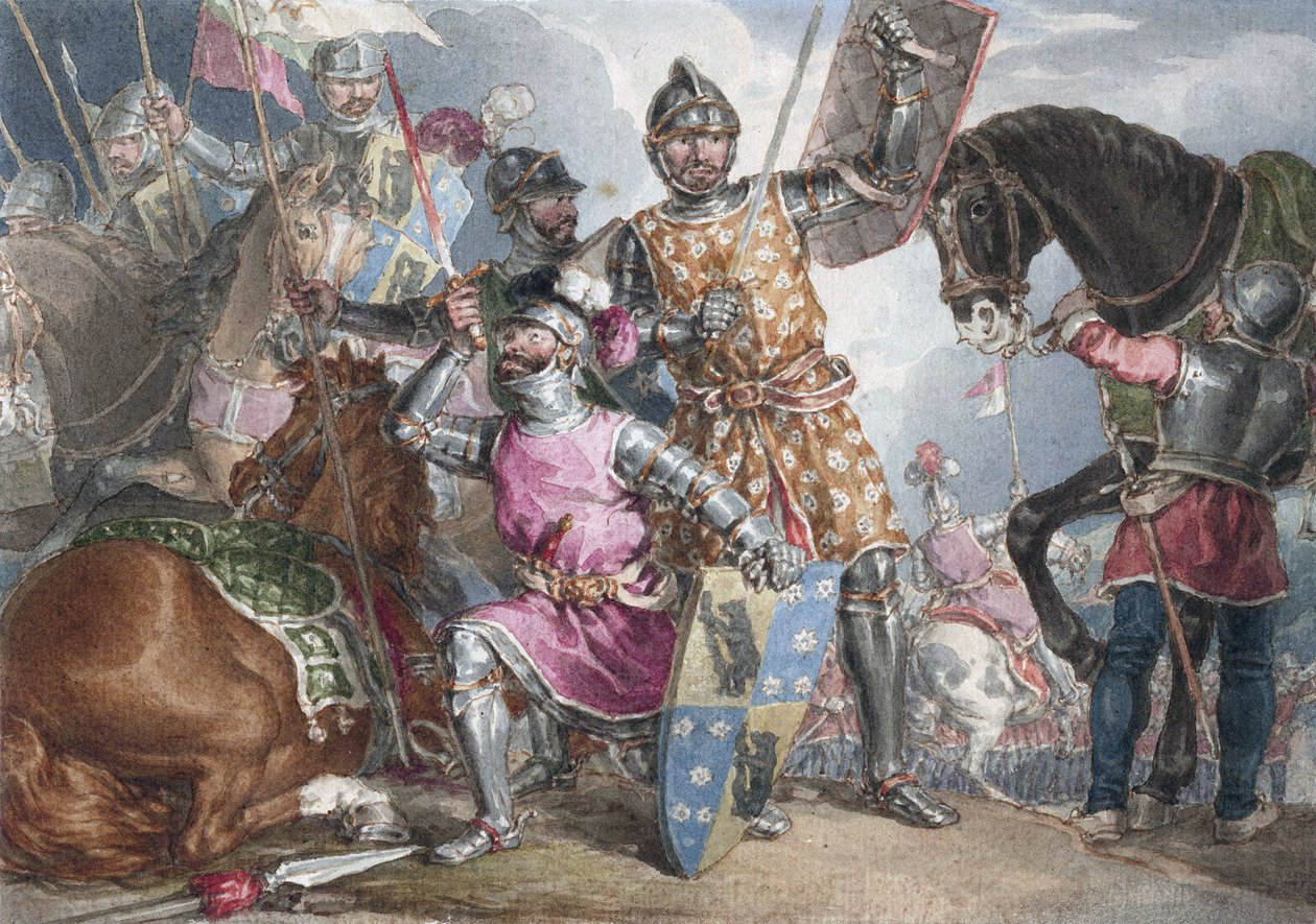 König Heinrich VI., Teil III, Akt II, Szene III, Warwick, Edward und Richard in der Schlacht von Towton von John Augustus Atkinson