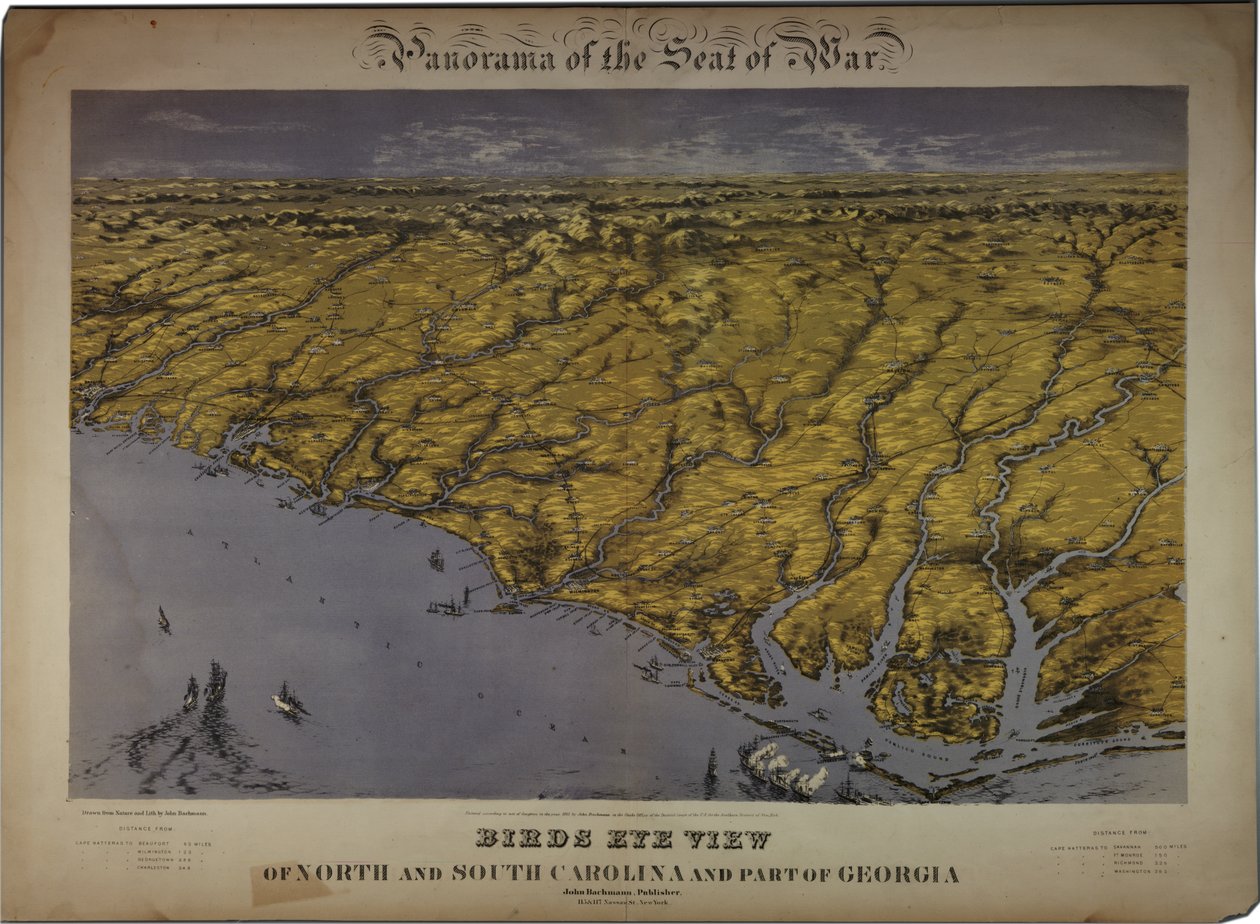 Panorama des Kriegsschauplatzes: Vogelperspektive von Nord- und Südkarolina und einem Teil von Georgia, 1861 von John Bachmann