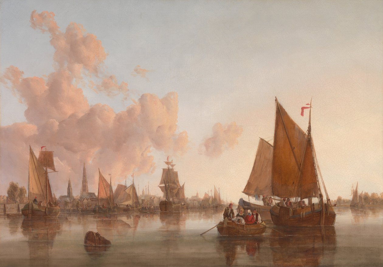Segelboote und Lastkähne auf einem niederländischen Ästuar von John Crome