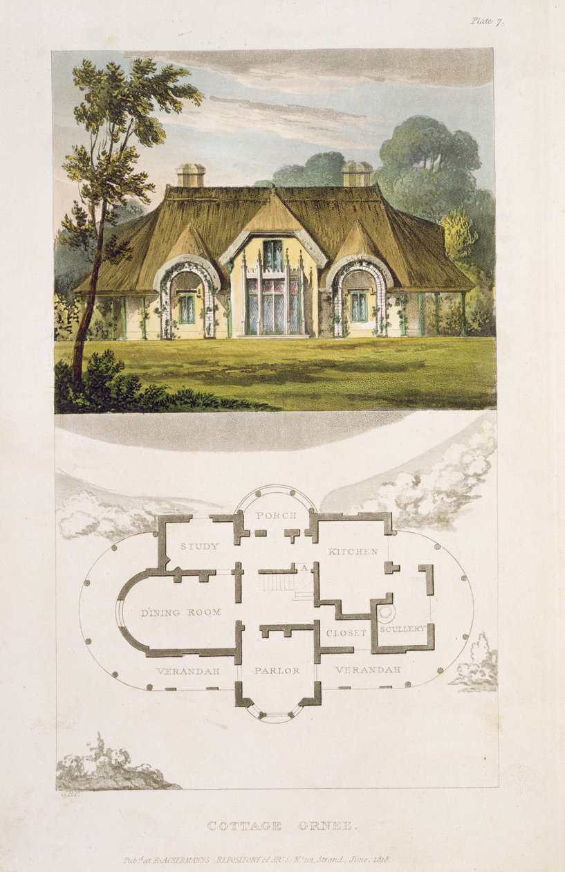 Dekoriertes Cottage, aus Ackermanns 