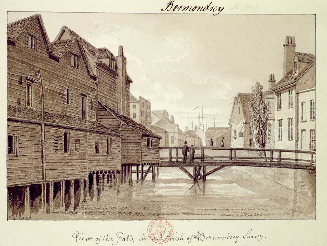 Ansicht des Folly, Dockhead, Bermondsey, 1828 aus 