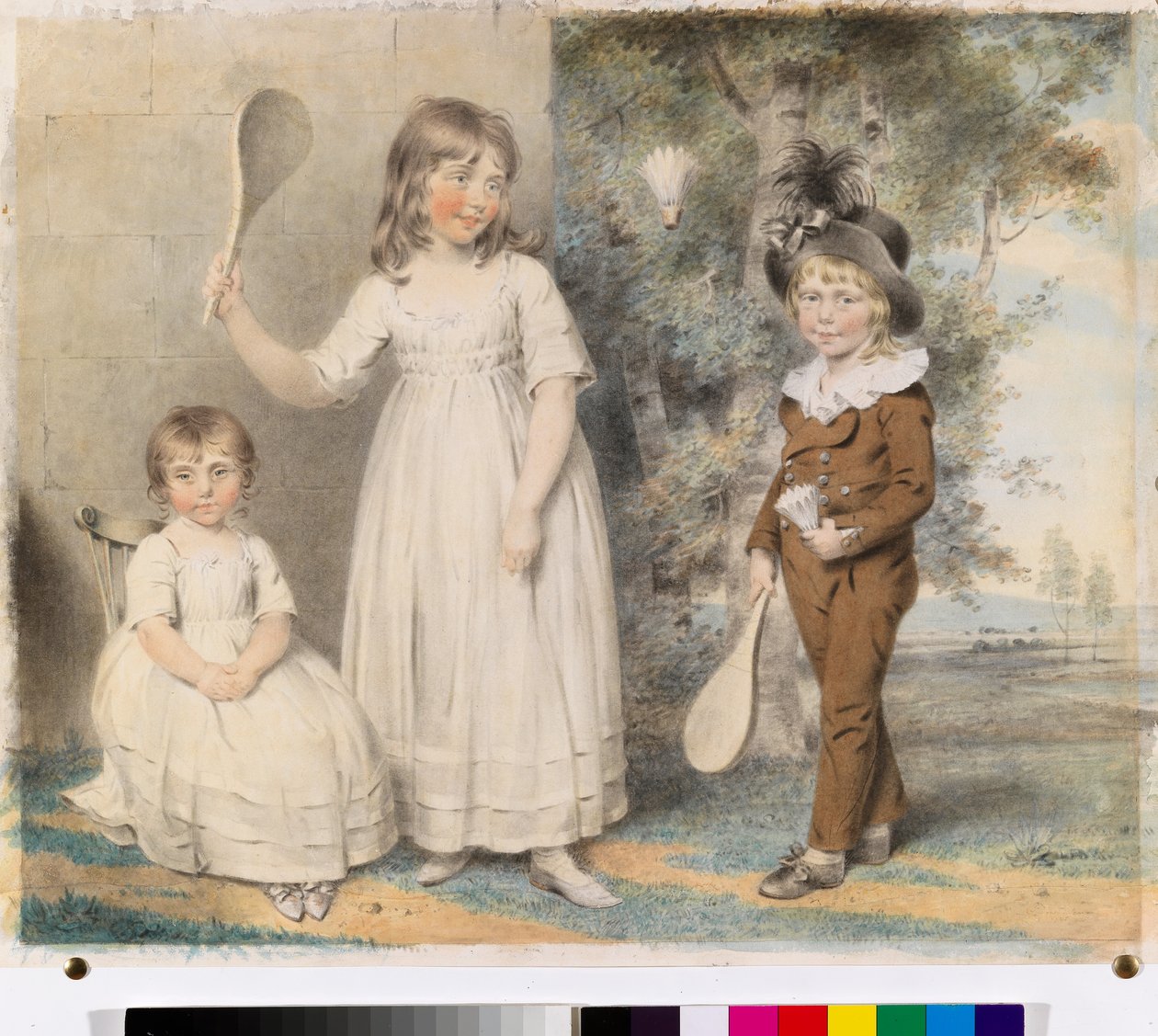Die Kinder von Frederick und Ellen Ray aus Abingdon, Berkshire, in einer Landschaft, 1795 von John Downman