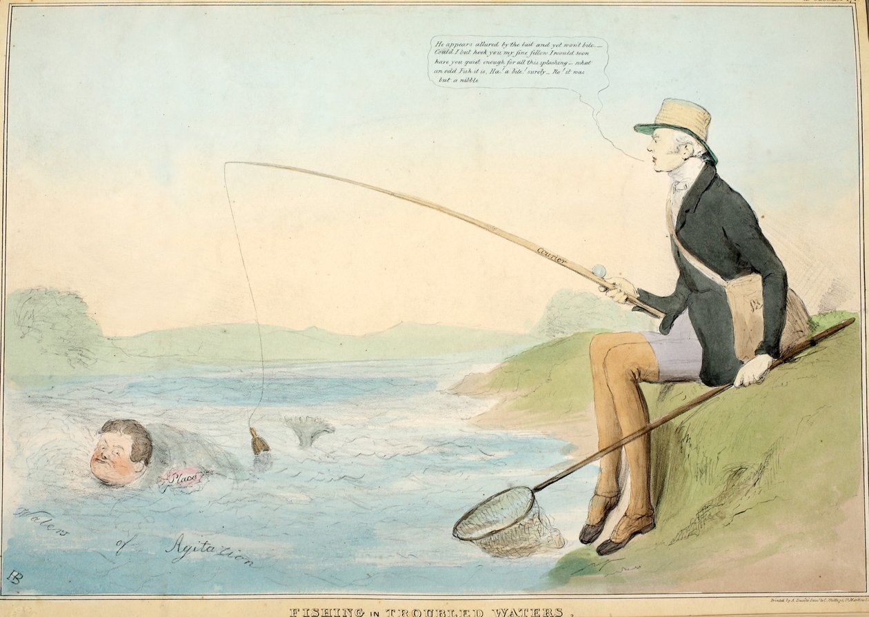 Fischen in trübem Wasser, veröffentlicht 1832 von John Doyle