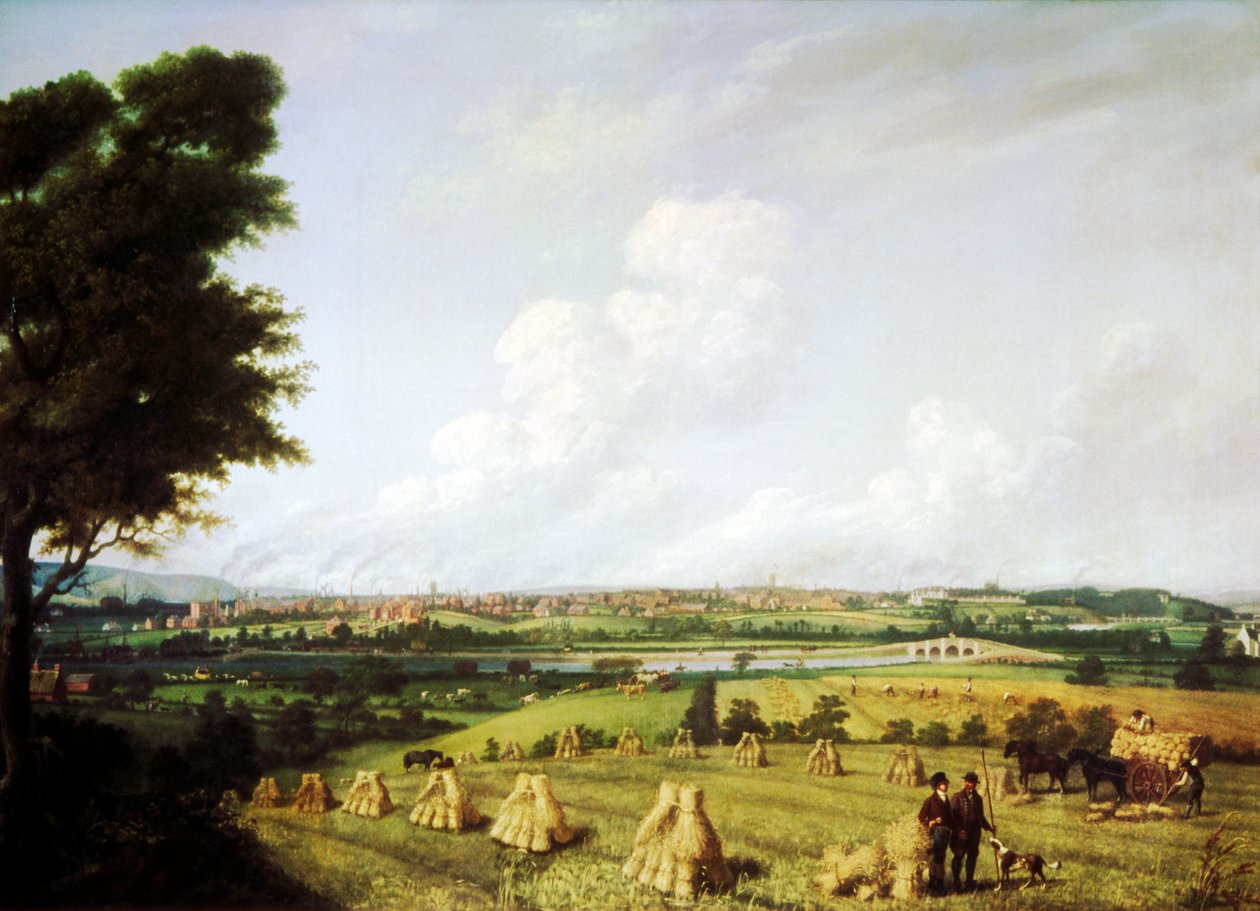 Ansicht von Preston von der Penwortham-Mühle, 1821 von John Jenkinson