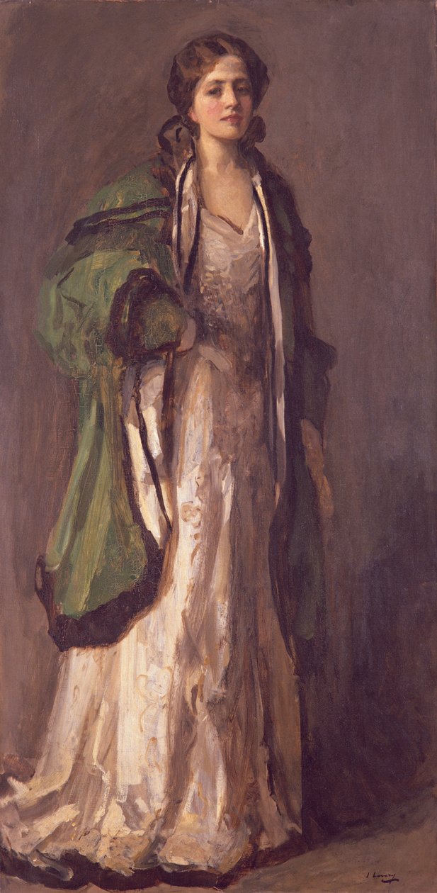 Porträt einer Dame im grünen Mantel, 1903 von John Lavery