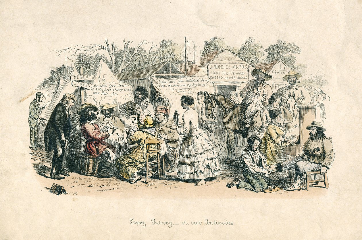 Topsy turvey - oder, unsere Antipoden, 1864 von John Leech