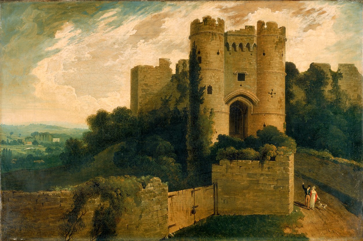 Ansicht des Eingangs von Carisbrooke Castle, Isle of Wight, 1815 von John Martin