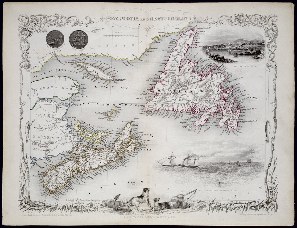 Nova Scotia und Neufundland, aus einer Serie von Weltkarten veröffentlicht von John Tallis und Co., New York und London, 1850er Jahre von John Rapkin