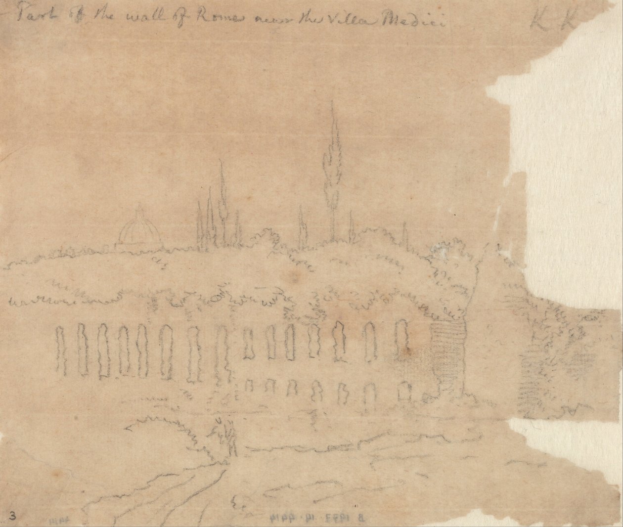 Teil der Mauer von Rom in der Nähe der Villa Medici von John Robert Cozens