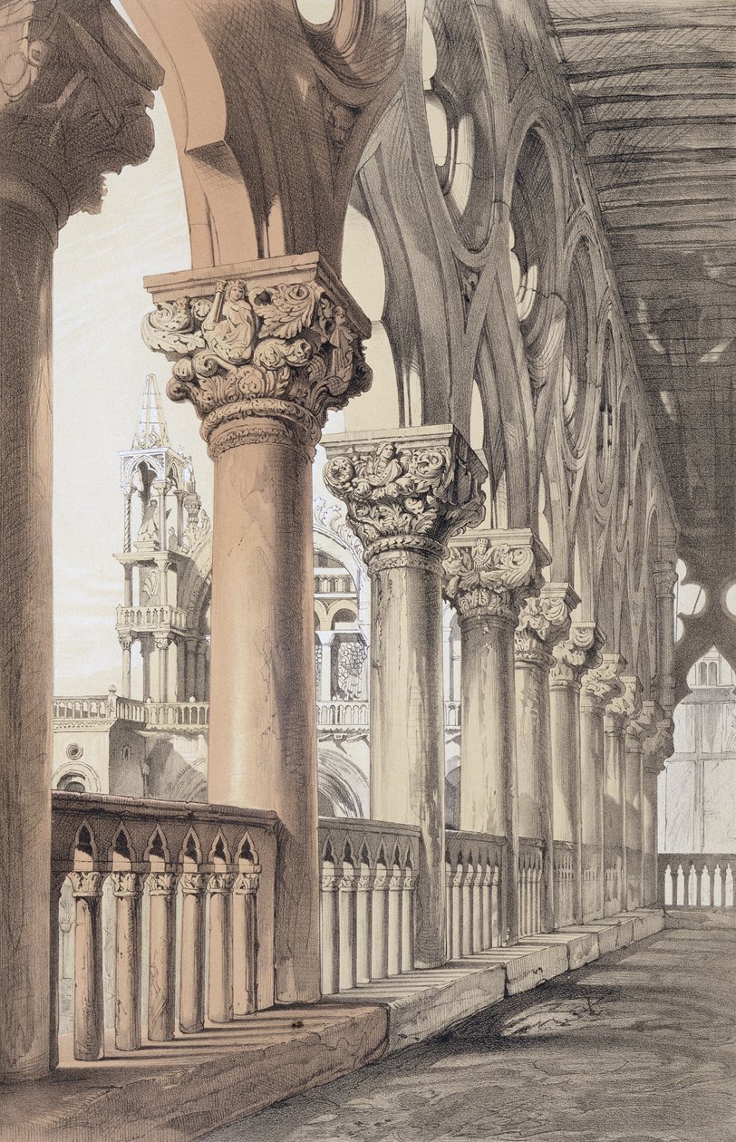 Der Dogenpalast, Renaissance-Kapitelle der Loggia, aus 