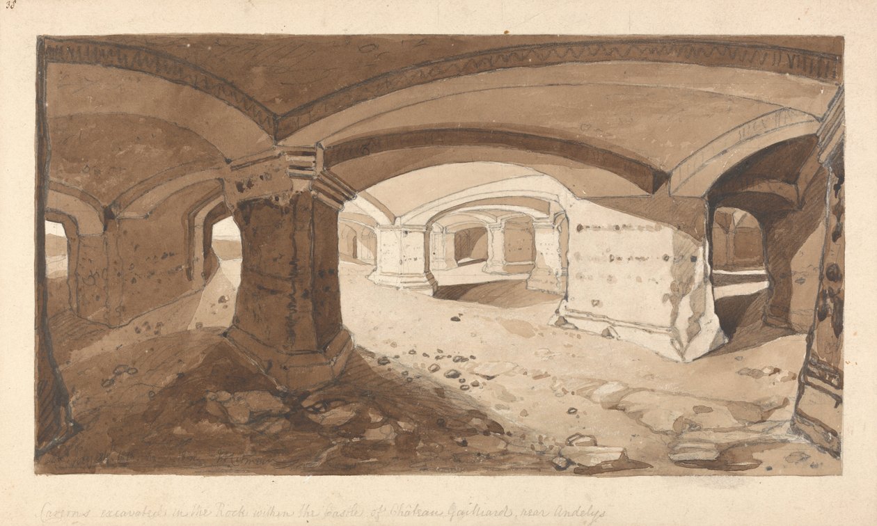 Höhlen im Felsen innerhalb der Burg Chateau Gaillard, in der Nähe von Andelys, Normandie von John Sell Cotman