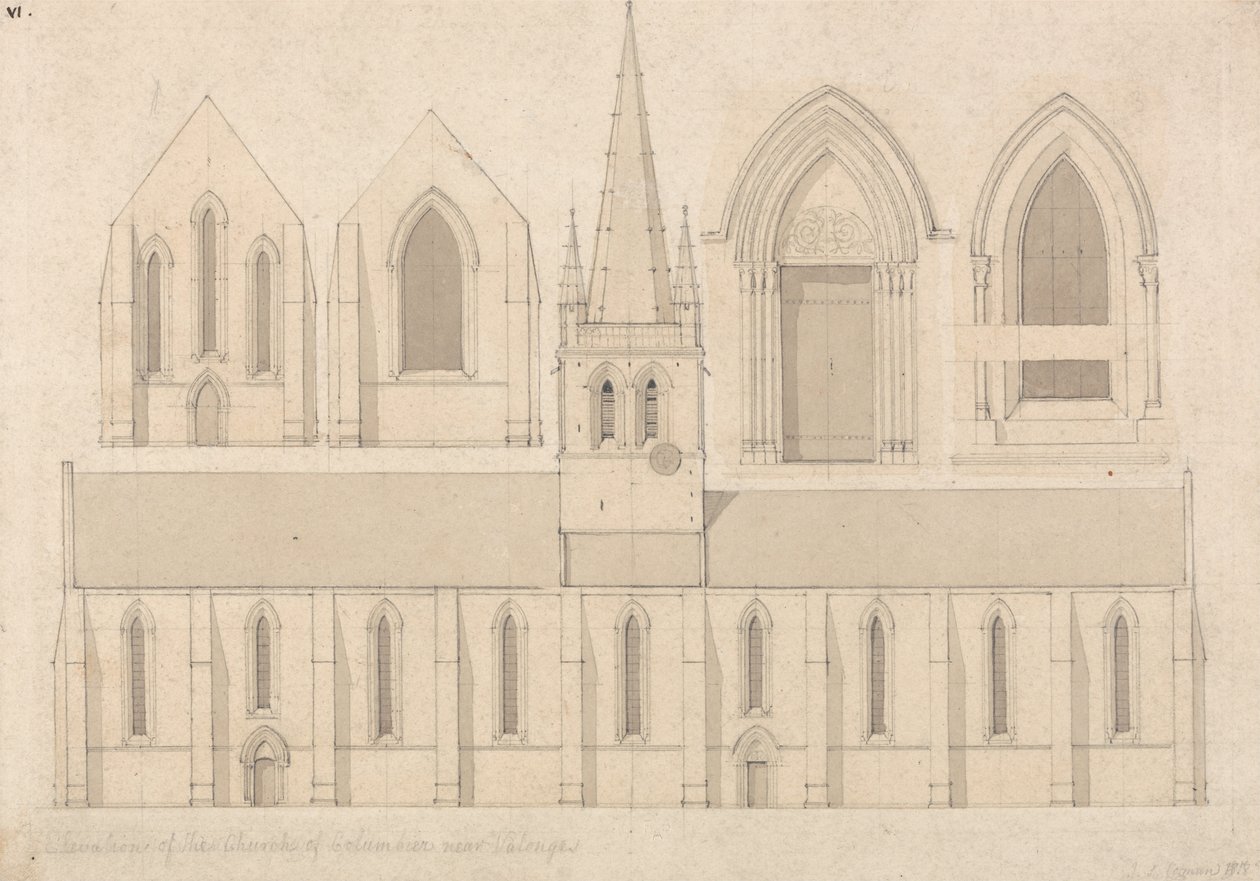 Erhebung der Kirche von Columbiers, nahe Valognes, Normandie von John Sell Cotman
