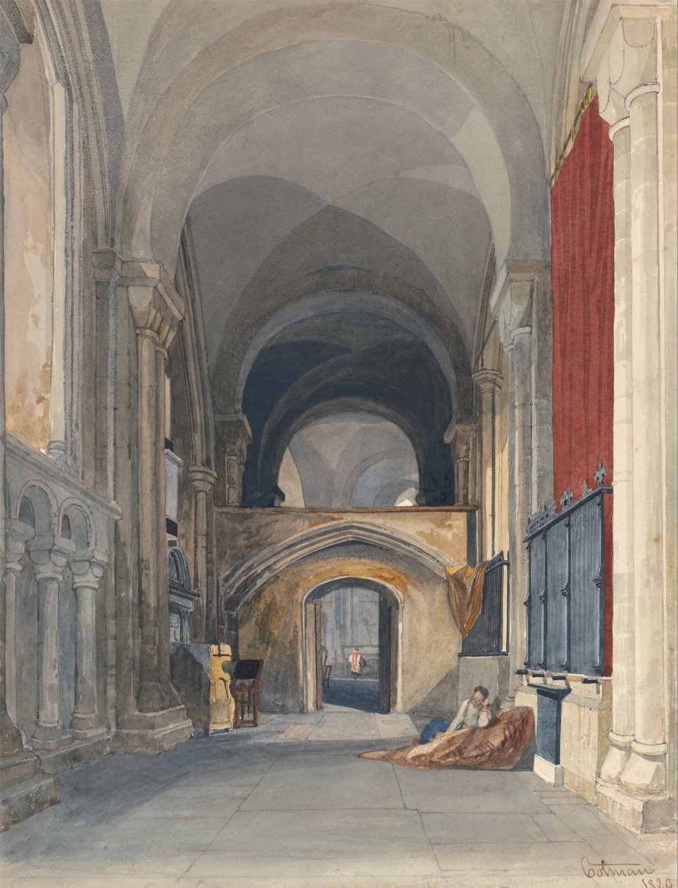 Norwich-Kathedrale: Inneres des nördlichen Chorgangs, Blick nach Osten von John Sell Cotman