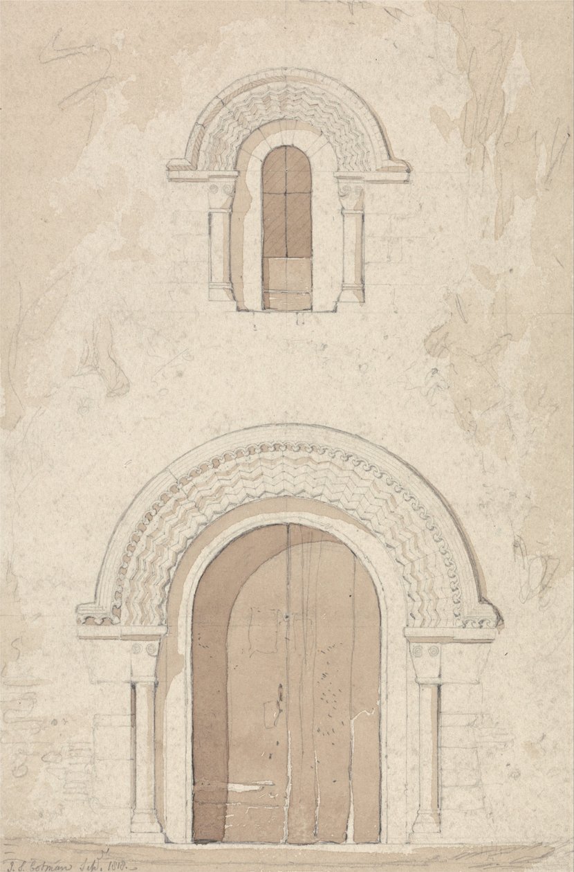 Westportal und Fenster in der Kirche von Ham bei Valognes, Normandie von John Sell Cotman