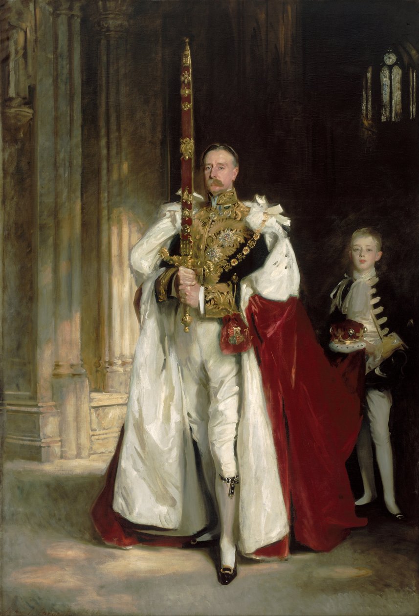 Charles Stewart, sechster Marquess von Londonderry, trägt das große Staatsschwert bei der Krönung... von John Singer Sargent