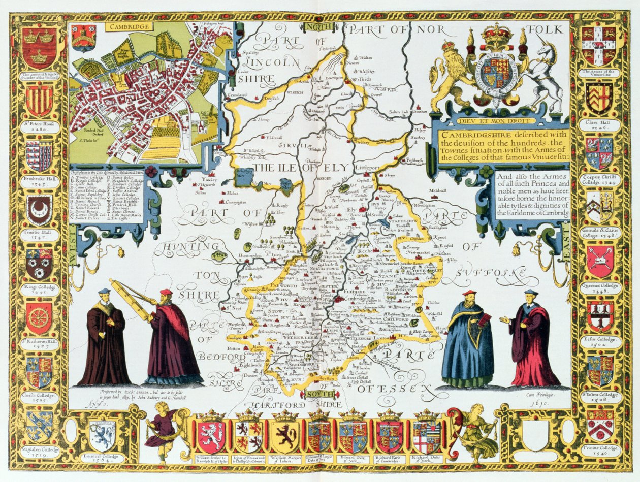 Cambridgeshire, graviert von Jodocus Hondius (1563-1612) aus John Speed