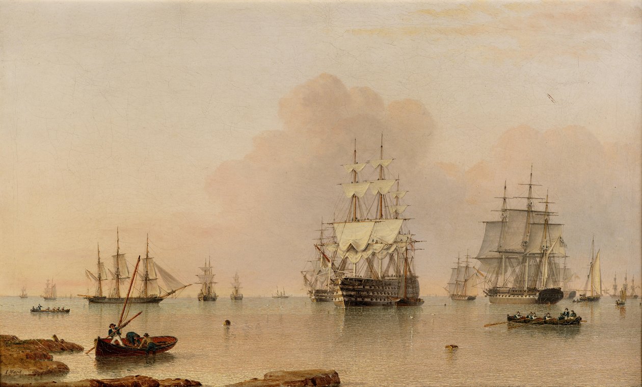 H.M.S. Britannia vor Anker mit der Flotte von John Ward of Hull