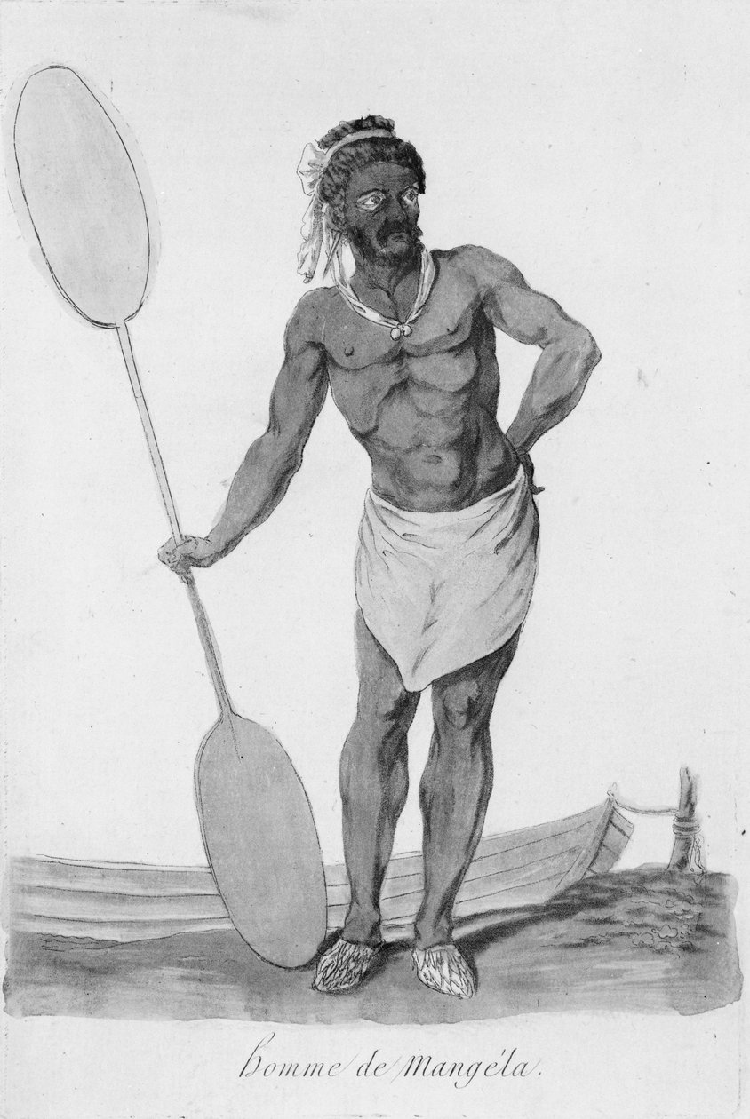 Stehendes Porträt eines Mannes von Mangaia, Cookinseln, der ein Paddel in seiner rechten Hand hält von John Webber