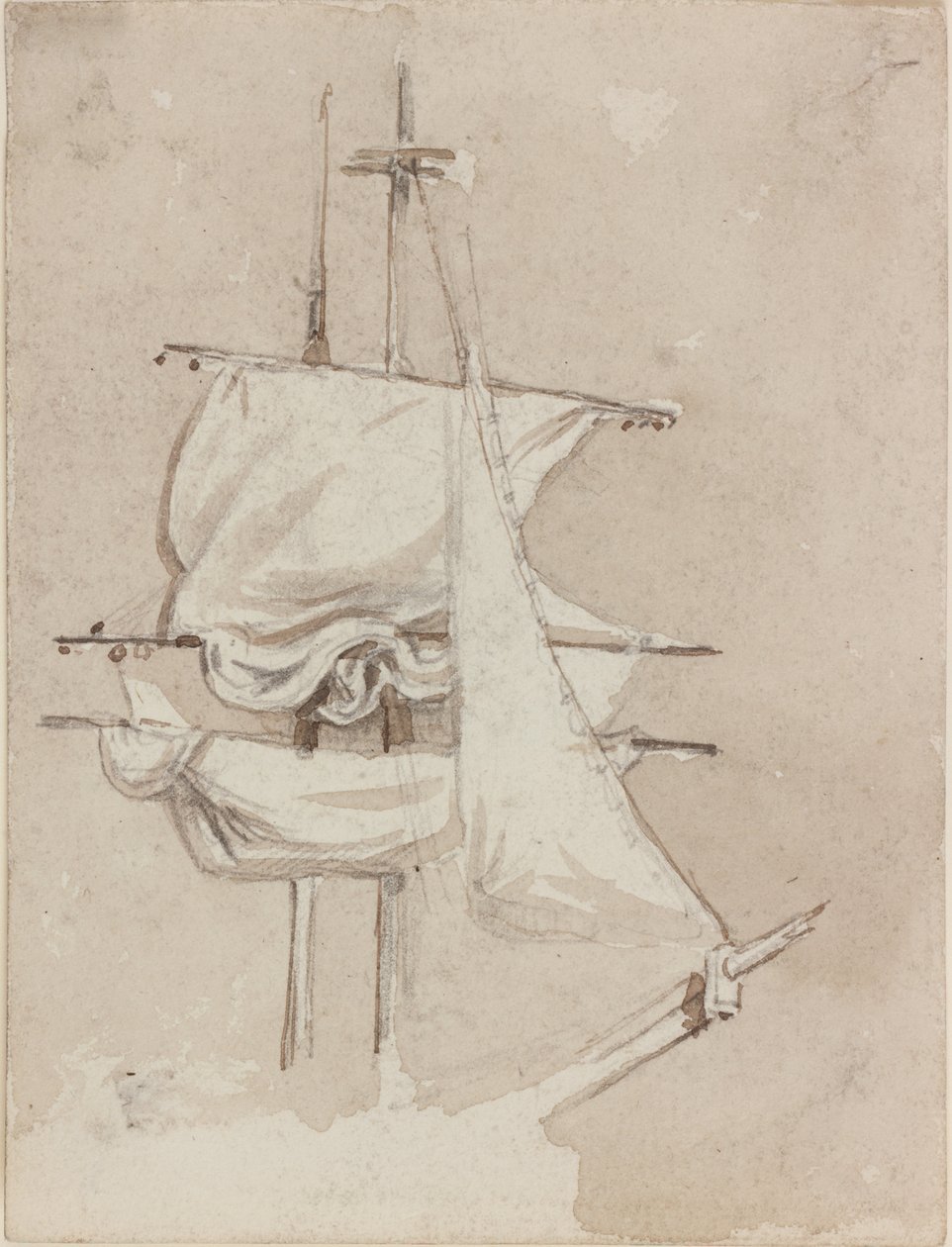 Segel auf einem Rahmast (Bleistift und Aquarell (monochrom) auf Papier) von John Wilson Carmichael