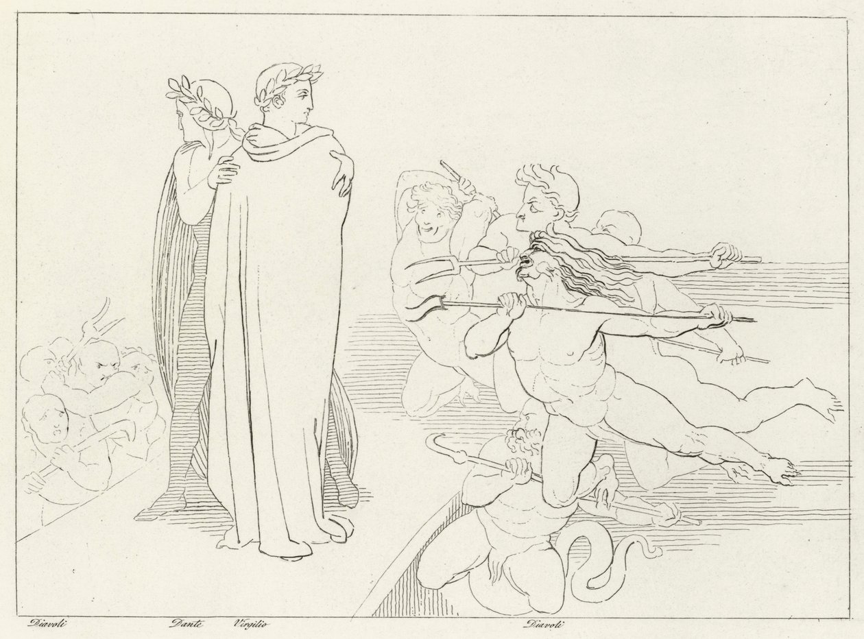 Die Brücke, Inferno, Gesang 21 (Gravur) von John (after) Flaxman