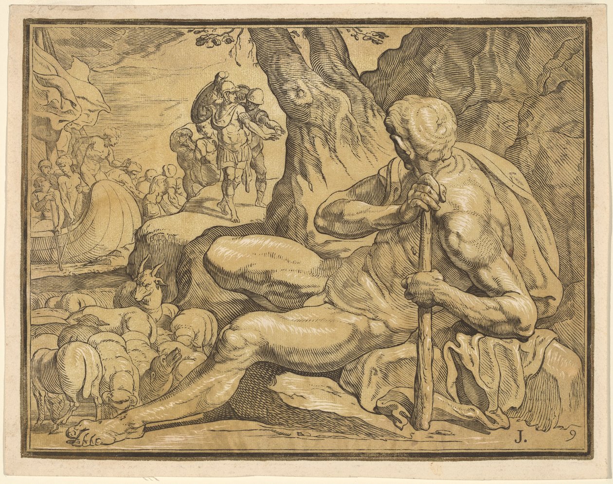 Odysseus und Polyphem von John Baptist Jackson, after Francesco Primaticcio