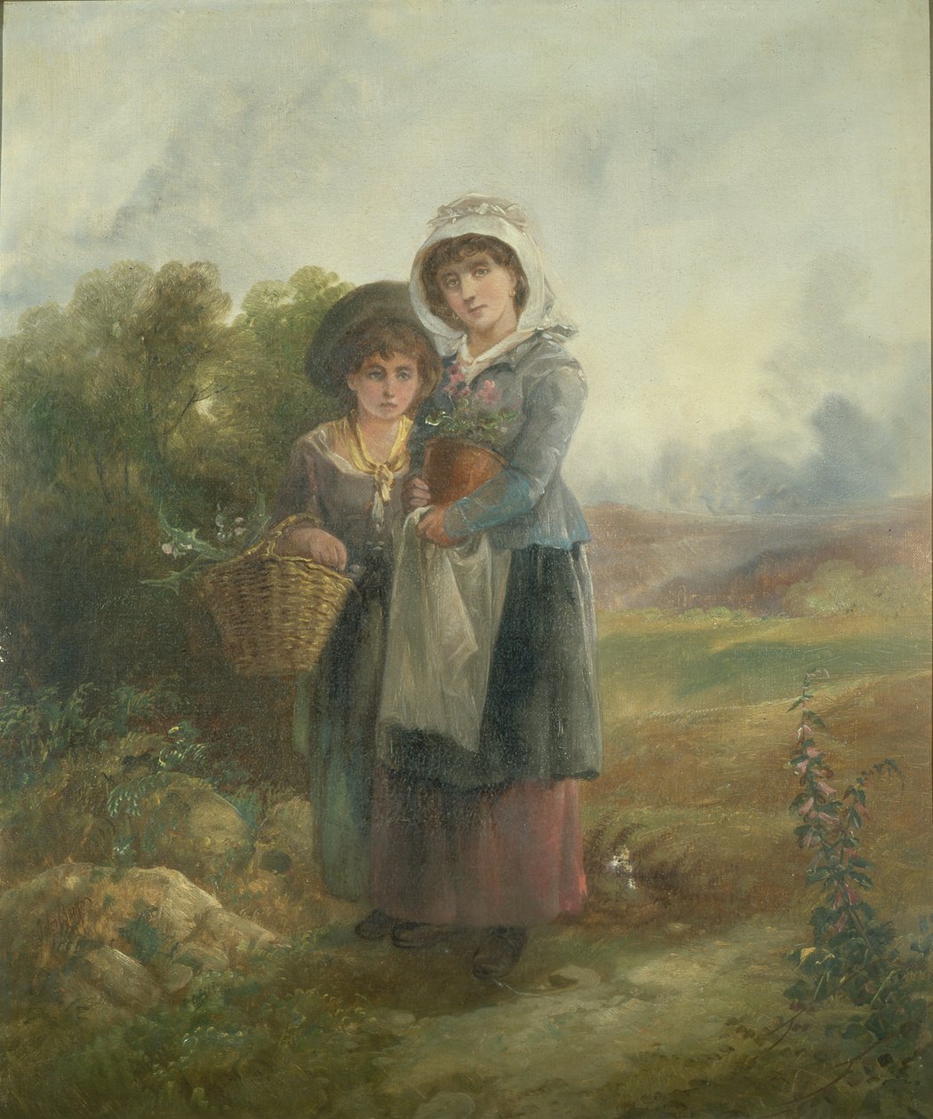 Zwei Landmädchen tragen Blumen von John Barkin