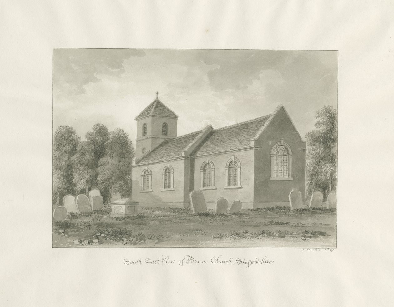 Broom (heute Worcestershire) Kirche: Sepia-Zeichnung von John Buckler