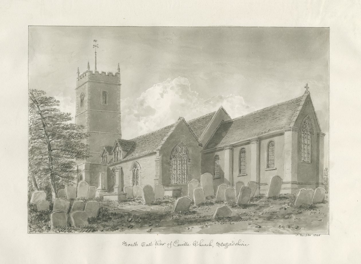 Enville Kirche: Sepiazeichnung, 1846 von John Buckler