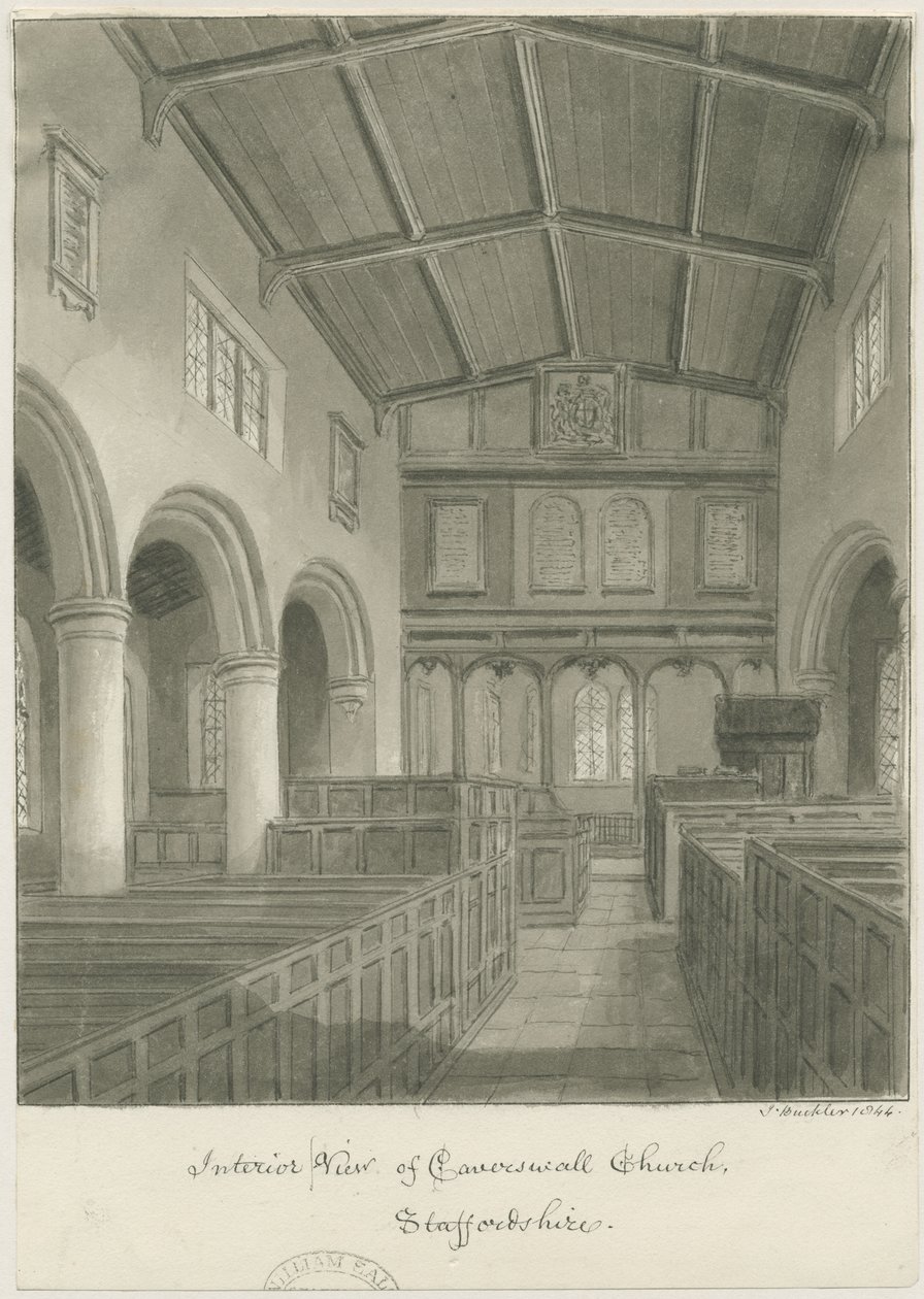 Innenansicht der Caverswall Kirche von John Buckler