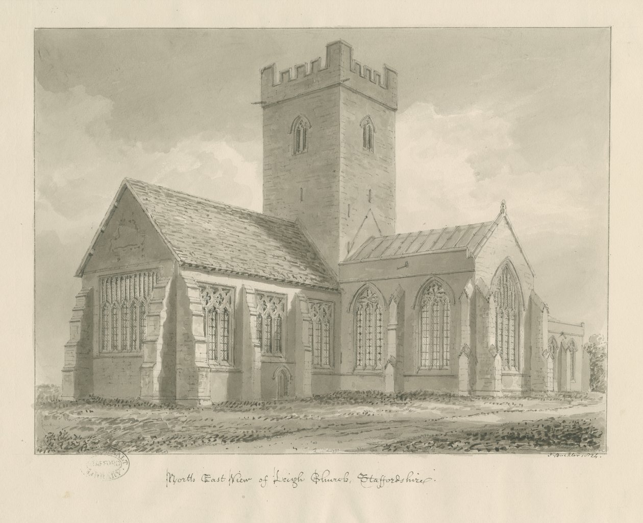 Leigh Church: Sepia-Zeichnung von John Buckler